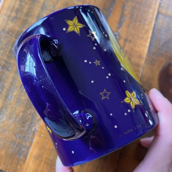 Vintage 1994 J.I.I. Cobalt Blue Moon Stars Mug Celestial JII 90s Yellow Zodiac - Picture 3 of 16